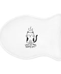 Dinner Critic Cat white fish-shaped pet feeding mat with complete grumpy cat and what are they feeding you lettering centred inside the edges