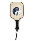 Celestial Balance wooden pickleball set with complete navy sun-and-moon yin-yang artwork on light paddles – view 1
