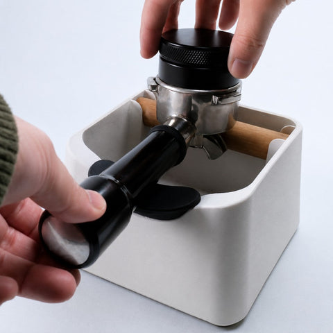 The Pod 3-in-1 Espresso Knock Box with Portafilter Stand & Oak Wood Knock Bar