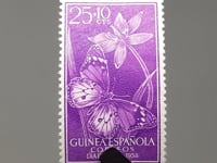 1958 25+10 Spanish Céntimos Spanish Guinea Stamp African Monarch (Danaus chrysippus) Flowers Butterflies