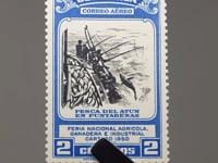 1950 2 Costa Rica Céntimo Costa Rica Briefmarke Thunfischfischer Landwirtschaftsausstellung in Cartago