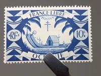 Timbre Océanie Française 1942 10 centimes français Bateau Canoë Double Ancien