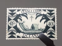Französische Ozeanien-Briefmarke 1942, 40 französische Centime, altes Doppelkanuboot