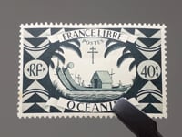 French Oceania Stamp 1942 40 French centime Ancient Double Canoe Boat