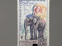 Timbre Laos 1958 0.3 Lao kip Éléphant d'Asie (Elephas maximus)