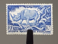 Timbre Afrique Equatoriale Française 1947 10 centimes CFA Afrique Française Rhinocéros Noir (Diceros bicornis)