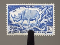 French Equatorial Africa Stamp 1947 10 French African CFA centime Black Rhinoceros (Diceros bicornis)