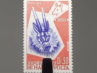 Timbre Haute Volta 1960 0.3 Franc CFA Afrique de l'Ouest Duiker Art Tribal Africain du Bobo