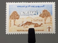 Tunesien-Briefmarke 1959 1 tunesischer Milim um Kairouan-Kamele