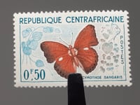 Timbre République Centrafricaine 1961 0.5 Franc Planeur Rouge Sang (Cymothoe sangaris) Papillons