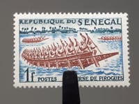 Senegal-Briefmarke 1961, 1 westafrikanischer CFA-Franc, Pirogen-Rennsport