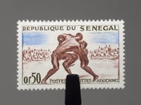 Timbre Sénégal 1961 0.5 Franc CFA Afrique de l'Ouest Lutte Sport