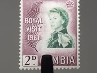 Timbre Gambie 1961 Elizabeth II 2 Penny Visite Royale