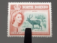 Timbre de Bornéo du Nord 1961 1 Cent Elizabeth II Cerf Sambar (Cervus unicolor)