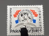 Timbre Paraguay 1957 0.4 Guaraní Guerrier et infirmière du Chaco Héros de la guerre du Chaco