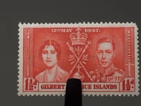 Gilbert- und Ellice-Inseln-Briefmarke 1937 George VI und Queen Elizabeth 1 und 0,5 Penny Krönung