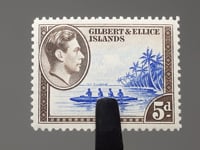 Timbre des îles Gilbert et Ellice George VI 1939 5d Penny Canoe