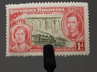 1937 1d Southern Rhodesia Stamp Victoria Falls and Railway Bridge