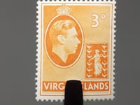 1943 3 d Timbre des Îles Vierges britanniques George VI et Sceau de la colonie