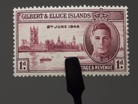 1946 1d Timbre des îles Gilbert et Ellice Le roi George VI et les chambres du Parlement