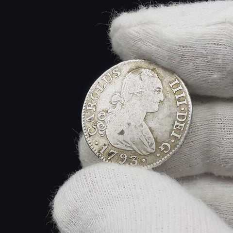 1793 MMF 2 Reales Spain Coin Charles IV Silver Madrid Mint
