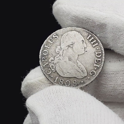 1808 MIG 2 Reales Spain Coin Charles IV Silver Madrid Mint Spain Gifts Antique Collectibles  Spanish History Gift Present Silver