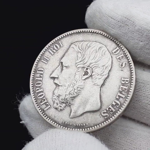 1876 5 Francs Belgium Coin Leopold II Silver