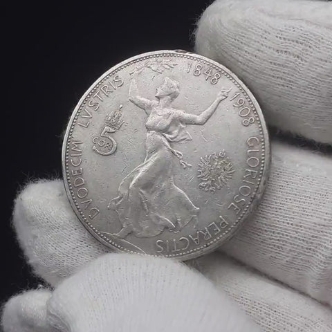 1908 5 Corona Austria Habsburg Coin Franz Joseph I Reign Silver