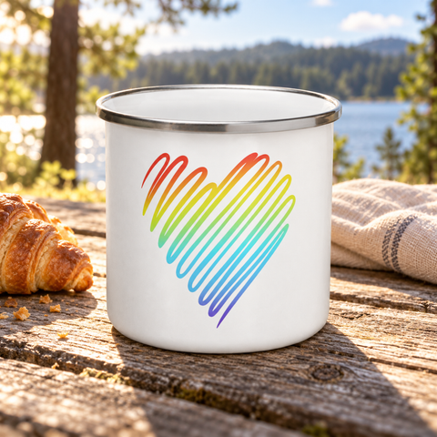 Rainbow Heart – Colourful Enamel Mug 12 oz