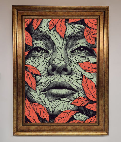 Red Leaves Face Framed Print