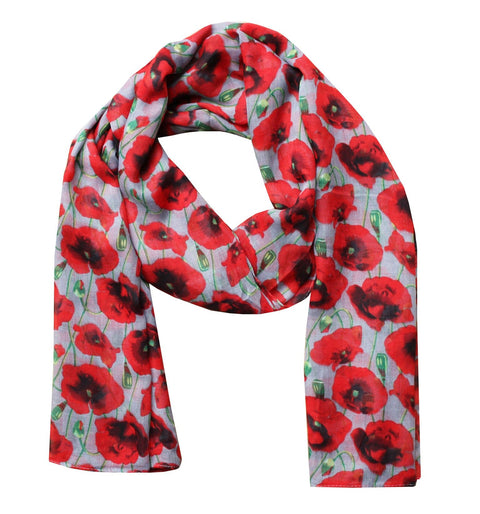 Red Poppy Floral Scarf – Lightweight Viscose – 180x90 cm