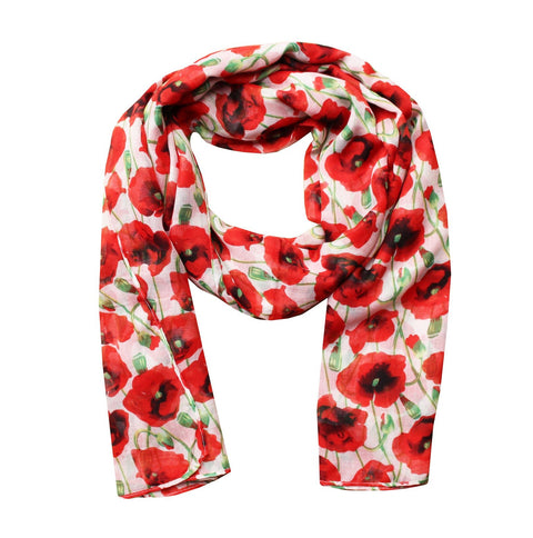 Red Poppy Floral Scarf – Lightweight Viscose – 180x90 cm