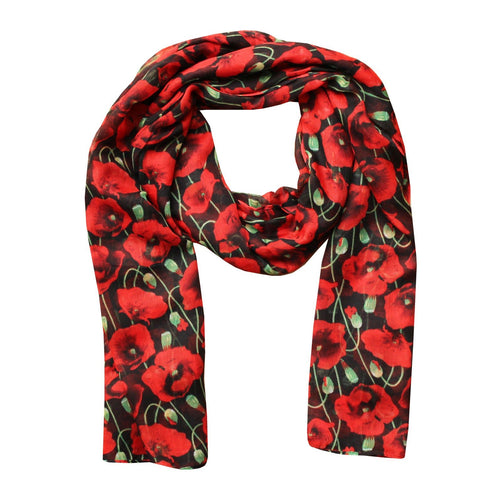 Red Poppy Floral Scarf – Lightweight Viscose – 180x90 cm