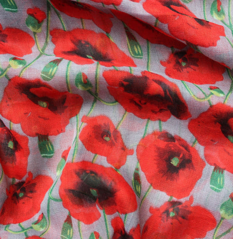 Red Poppy Floral Scarf – Lightweight Viscose – 180x90 cm