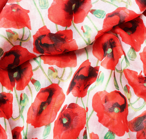 Red Poppy Floral Scarf – Lightweight Viscose – 180x90 cm