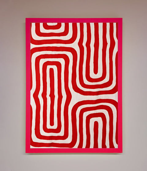 Red Waves Abstract Art Framed Poster