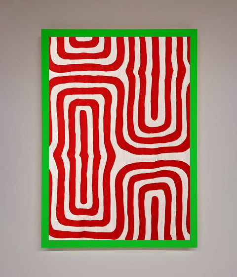 Red Waves Abstract Art Framed Poster