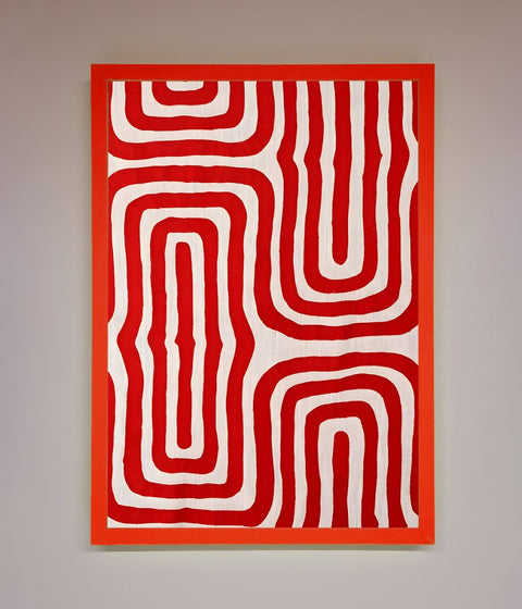 Red Waves Abstract Art Framed Poster