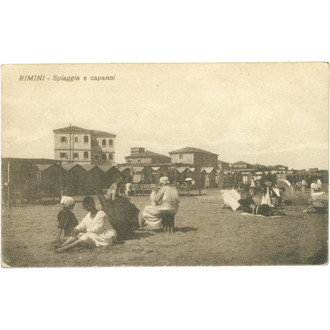 Rimini, Italy - Spiaggia e Capanni Postcard Early 20th Century