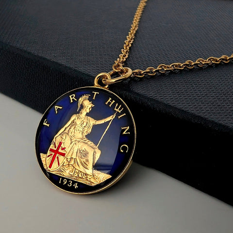 George V Farthing (1920-1936) - Britannia Design - Enamelled Coin Necklace