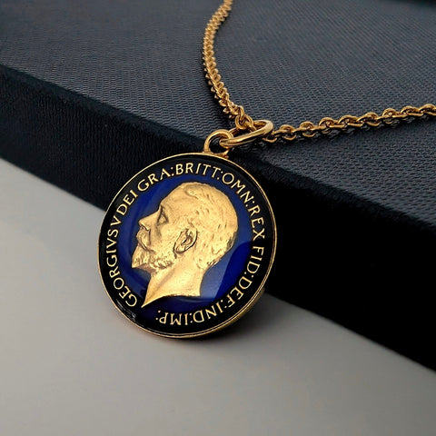 George V Farthing (1920-1936) - Britannia Design - Enamelled Coin Necklace