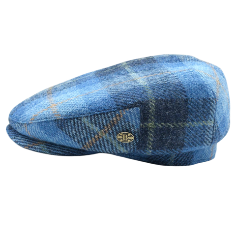 Gladwin bond Light Blue Tartan Harris tweed Flat Cap