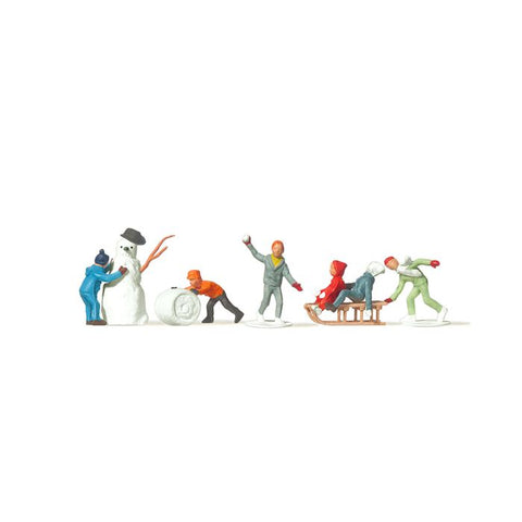 Children with Snowman (6) Terrarium Figures 0212230