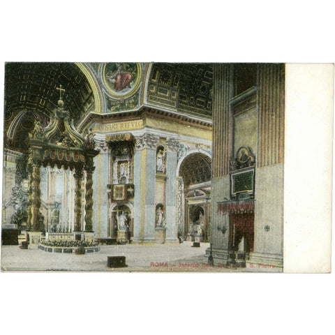 Roma, Italy – Interior of St. Peter’s Basilica Postcard Mid - 20th Century