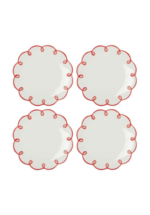 Rosy Red Scalloped Side Plates - Set of 4
