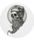 Bearded Skull DJ white round mouse pad with monochrome skull and headphones artwork – view 1