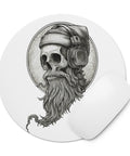 Bearded Skull DJ white round mouse pad with monochrome skull and headphones artwork – view 2