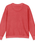 Flat-lay view of the unprinted back of the crimson Buddha Is My Homeboy cord sweatshirt.