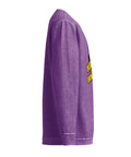 Opposite side view of the purple Buddha Is My Homeboy cord sweatshirt, showing its unprinted sleeve and textured fabric.