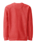 Unprinted back of the red Buddha Is My Homeboy oversized cord sweatshirt, showing its textured cotton fabric.